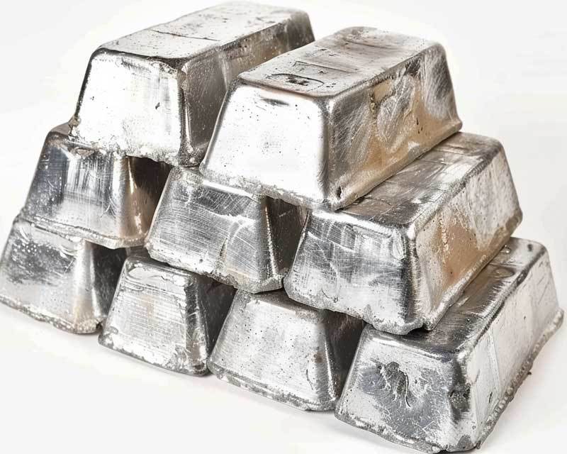 Nahaufnahme von verschiedenen Zinngegenständen, die zur Bewertung bereitliegen. Symbolisiert den Zinnankauf bei Goldhaus Lehmann. Das Bild zeigt diverse Zinnobjekte wie Barren, Figuren und Besteck, ideal für Kunden, die ihr Zinn zu fairen Preisen verkaufen möchten.